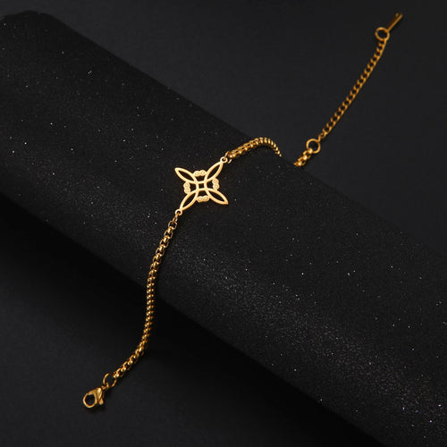 Korean Popular Witch’s Knot Bracelet, Stainless Steel Box Chain Bracelet with S-Shape Double Hole Charm, Wholesale Adjustable Daily Jewelry